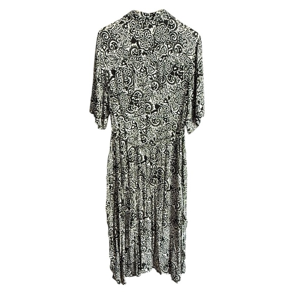 Zara Black White Printed Button Down Shirt Midi Dress V-Neck Lapel Collar Large - Picture 9 of 11
